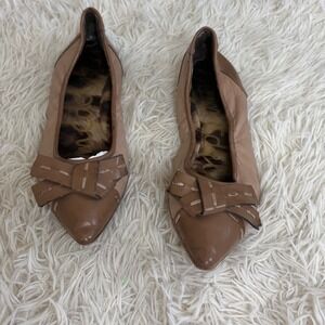 Sam Edelman Pointed Toe Ballet Flats‎ Leather Bow Accent Brown Shoes 6.5